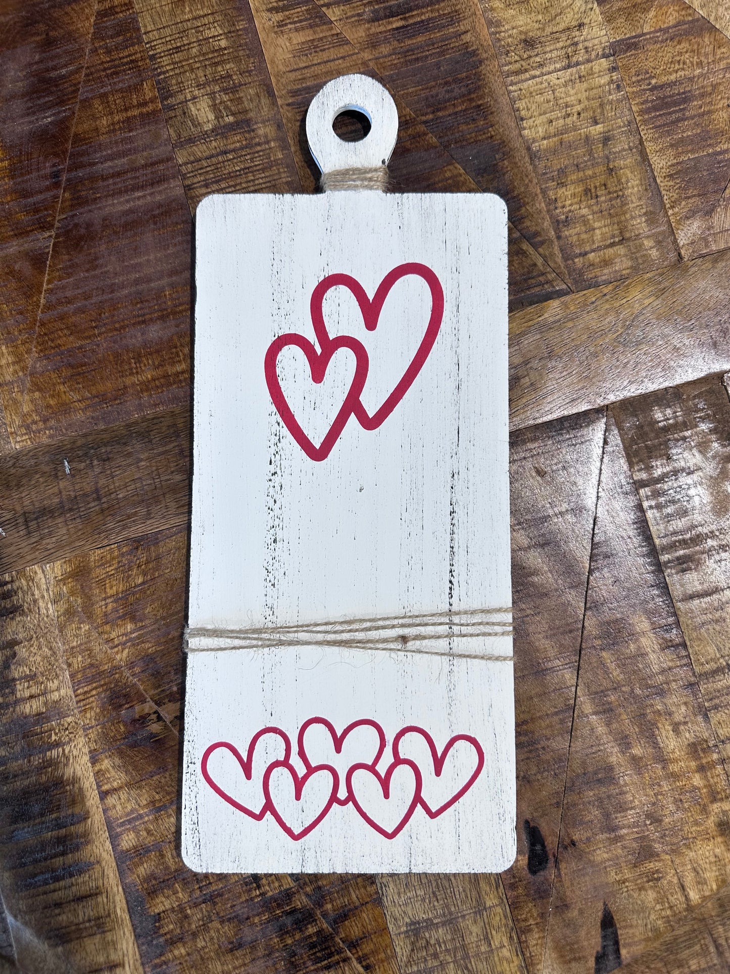 Cutting Board Inspired Sign - Distressed White with Hearts