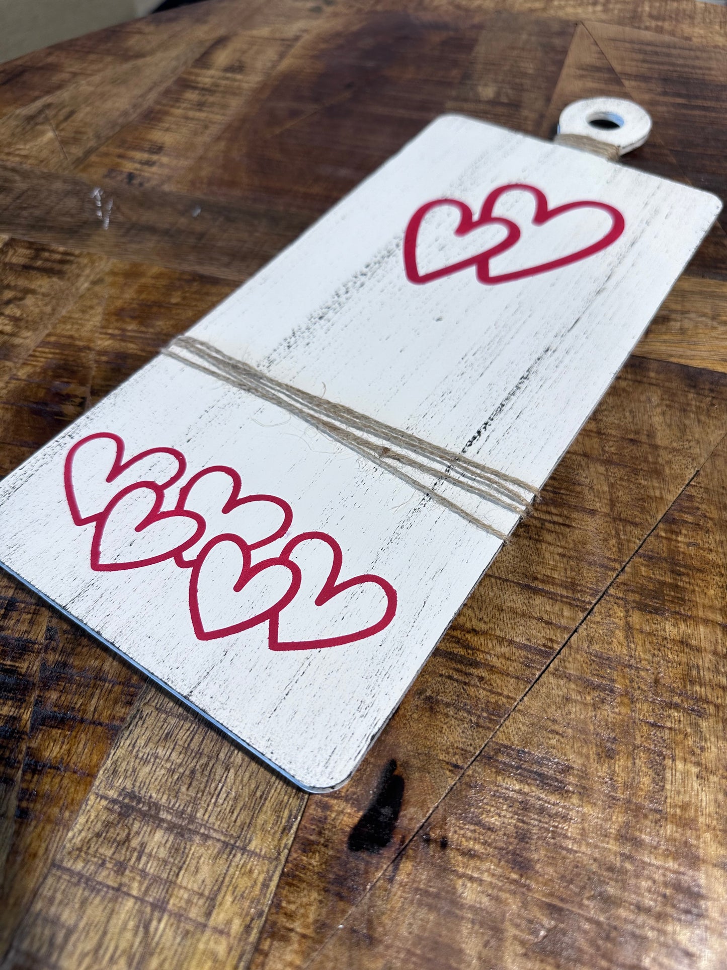 Cutting Board Inspired Sign - Distressed White with Hearts