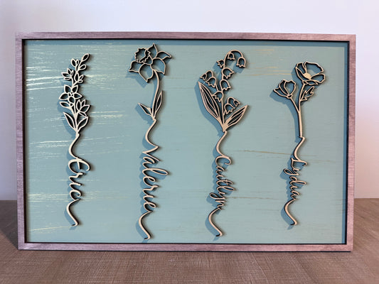 Custom Sign with Family Names and Birth Month Flowers
