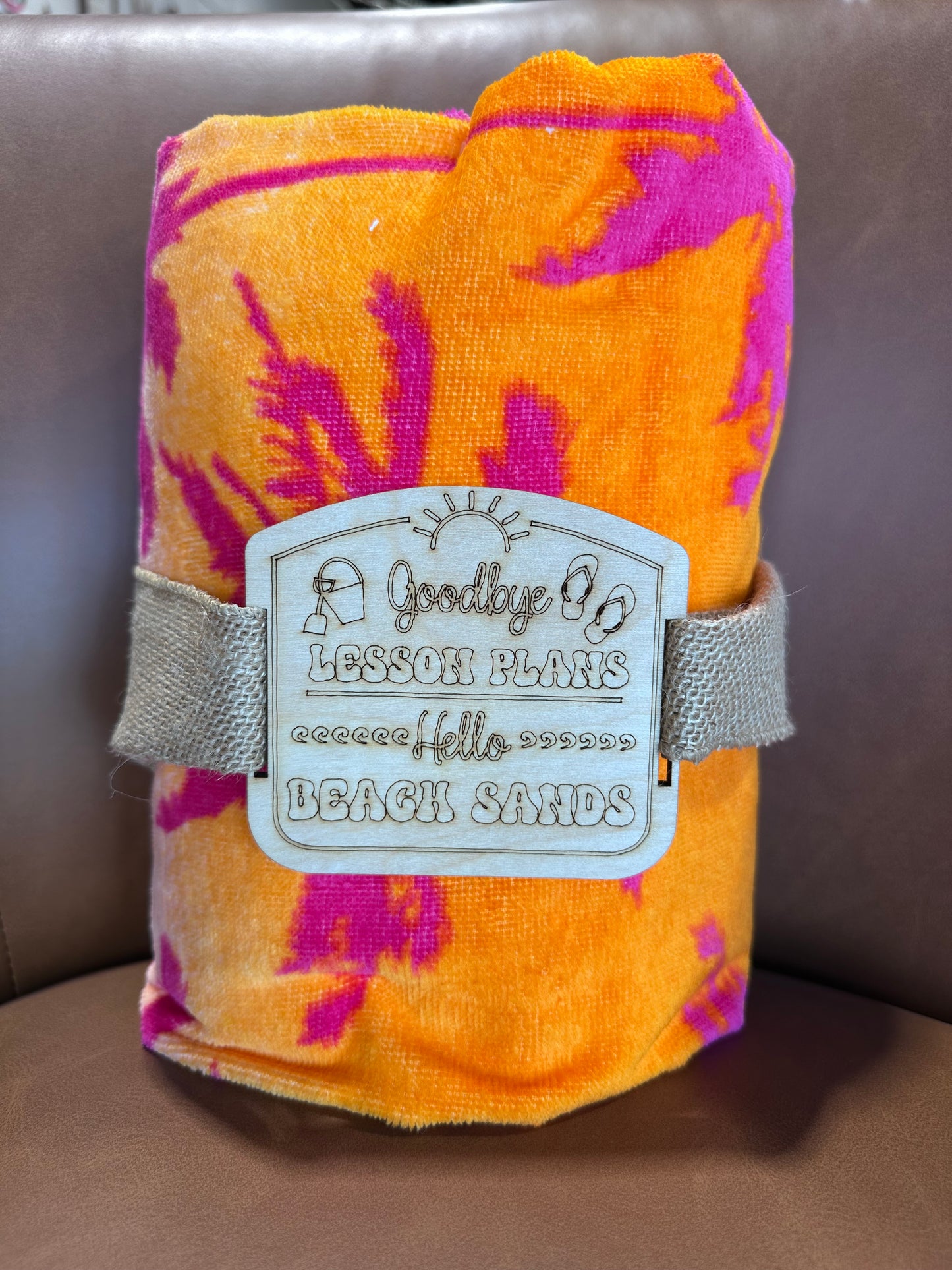 Teacher Gift - Beach Towel with Engraved Holder
