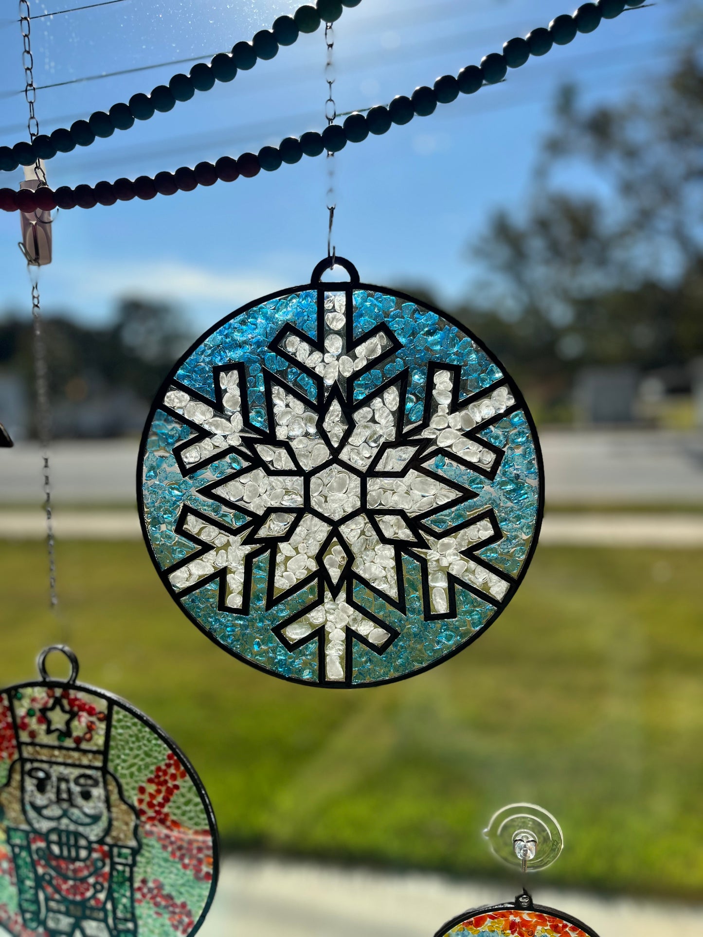 Snowflake sun-catcher glass art