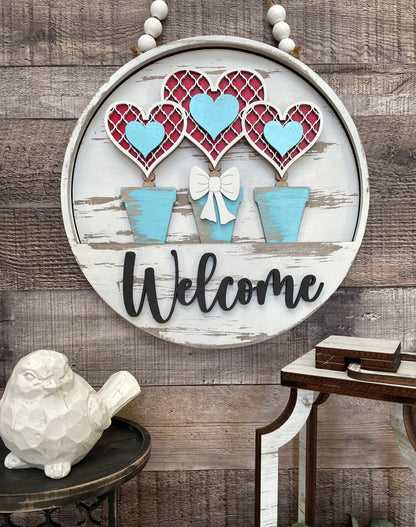 Door Hanger - Interchangeable Drop In for 10.5 inch Sign - Potted Hearts