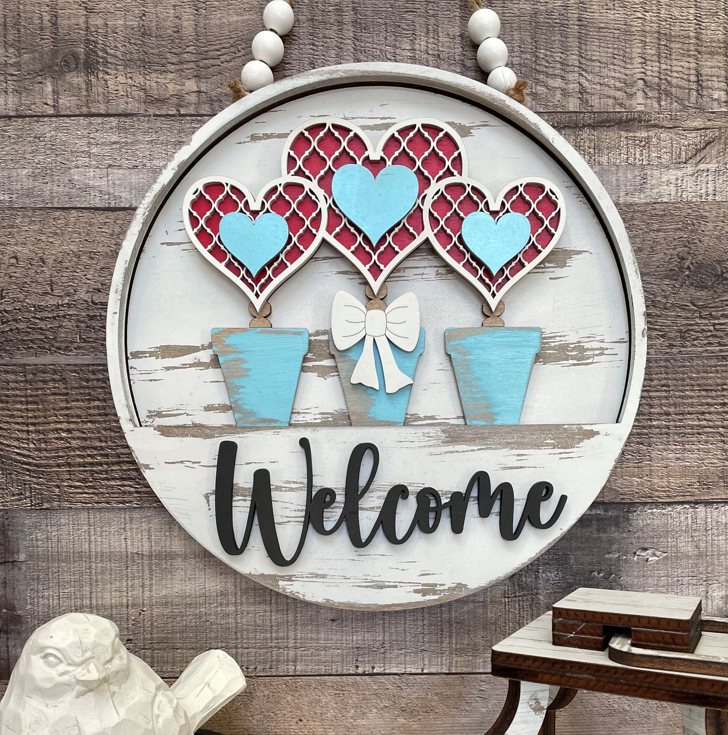 Door Hanger - Interchangeable Drop In for 10.5 inch Sign - Potted Hearts