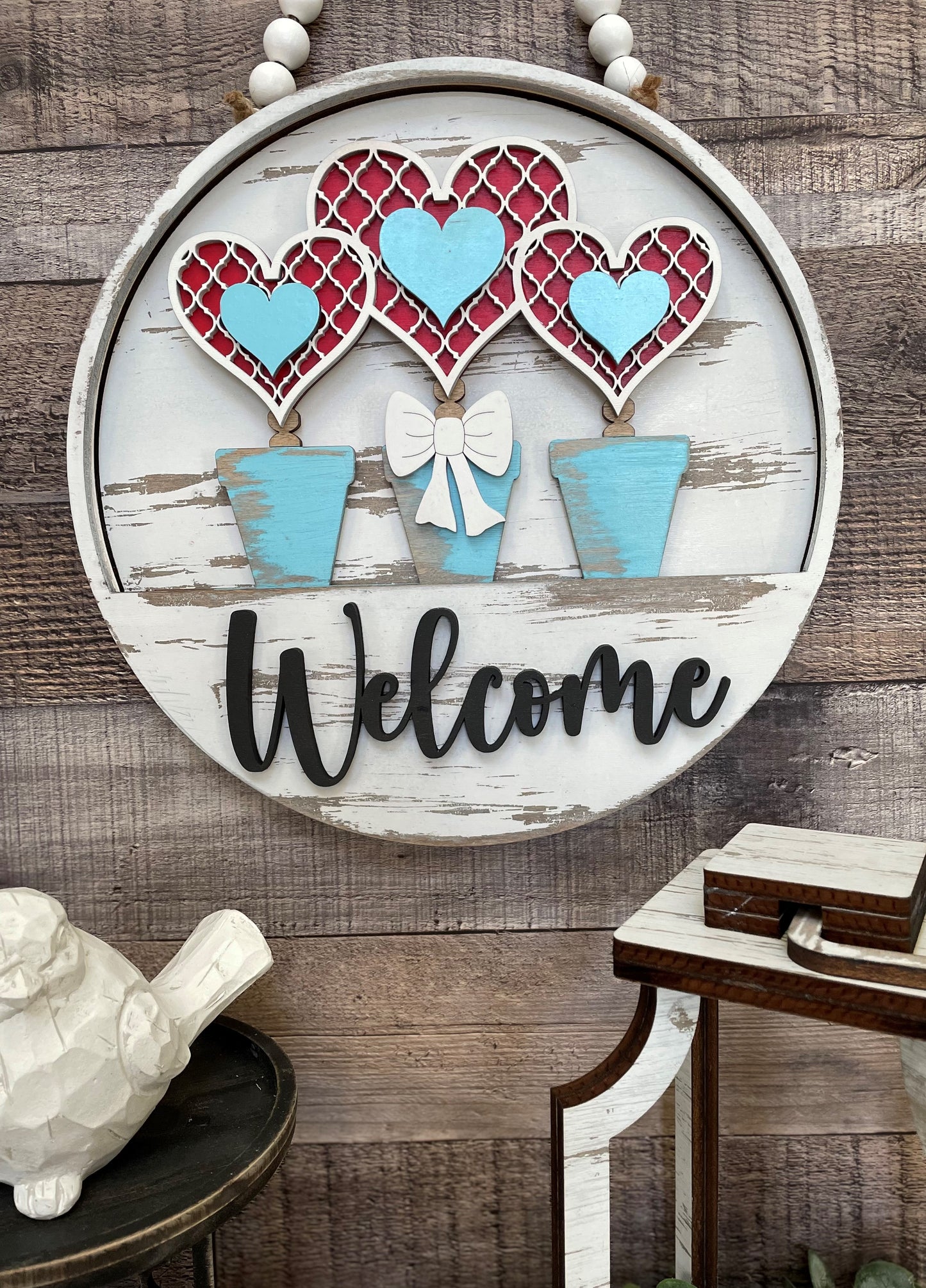 Door Hanger - Interchangeable Drop In for 10.5 inch Sign - Potted Hearts