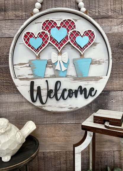Door Hanger - Interchangeable Drop In for 10.5 inch Sign - Potted Hearts
