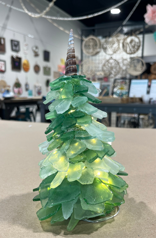 Freestanding Sea Glass Lighted Christmas Tree
