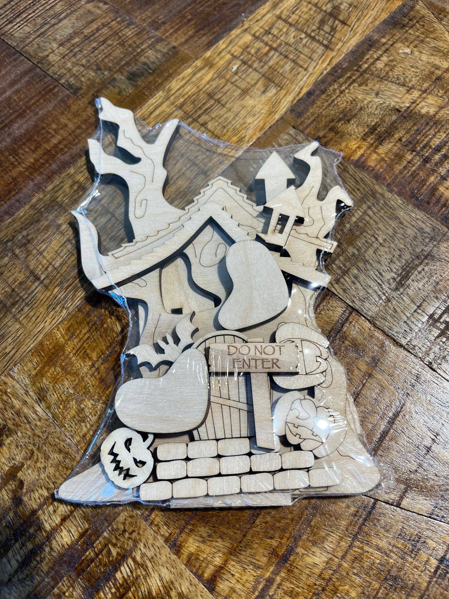 Laser cut shelf decor DIY Kit spookly tree shaped house