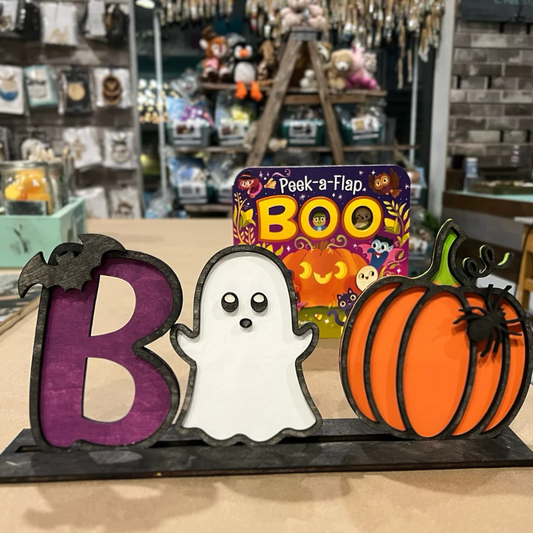 Paint in Studio - Laser Cut Boo Sign - Ghost & Pumpkin DIY Decor Shelf Sitter