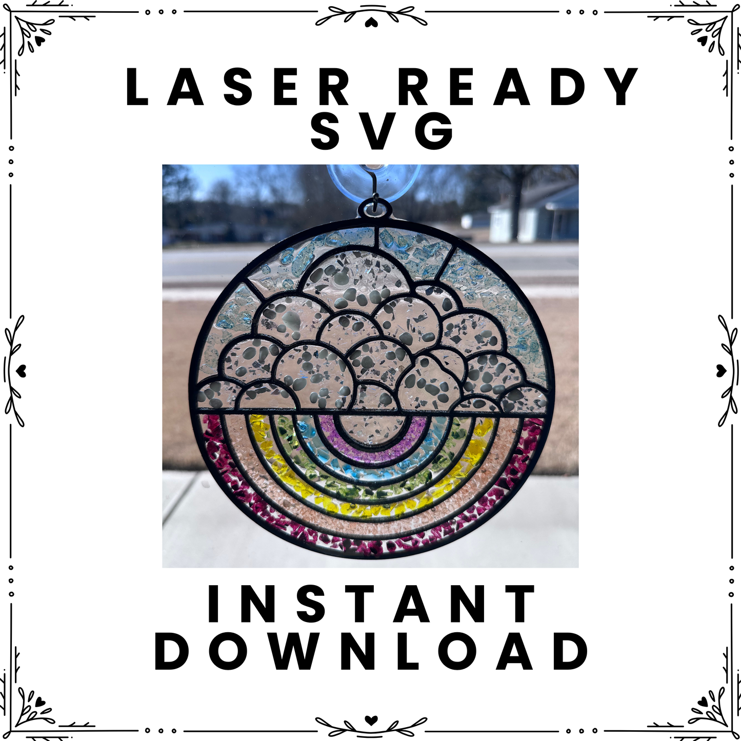 Laser Cut Clouds with Rainbow SVG File – Paintable Art (10 inch) (Digital Download)