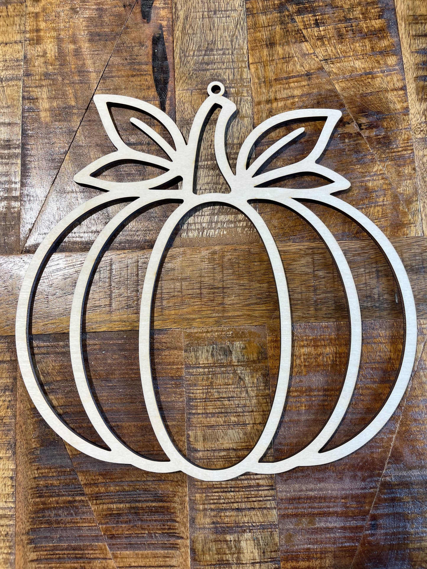 Birch laser cut blank. Pumpkin with leaves frame for DIY suncatcher art.