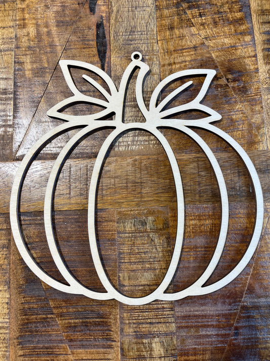 Birch laser cut blank. Pumpkin with leaves frame for DIY suncatcher art.