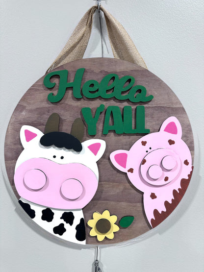Door Hanger - Hello Y'all - Cow and Pig Kit
