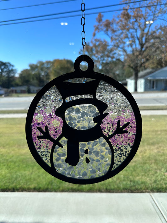 Snowman Sun-Catcher Glass Art