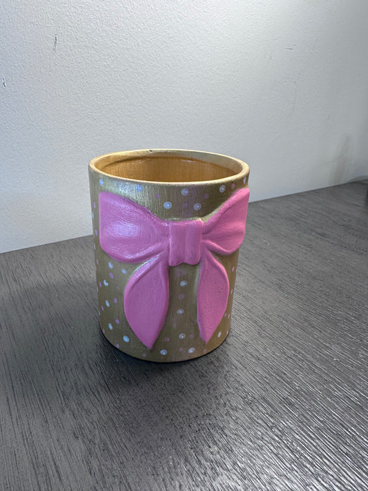 Ceramic with Bow - Perfect size for holding a small plant or pencils!