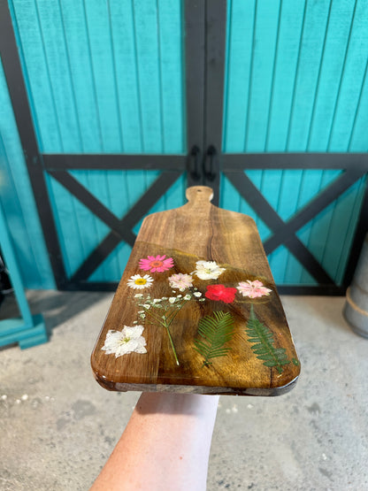 Pressed Flower Charcuterie Board with Resin Art Finish