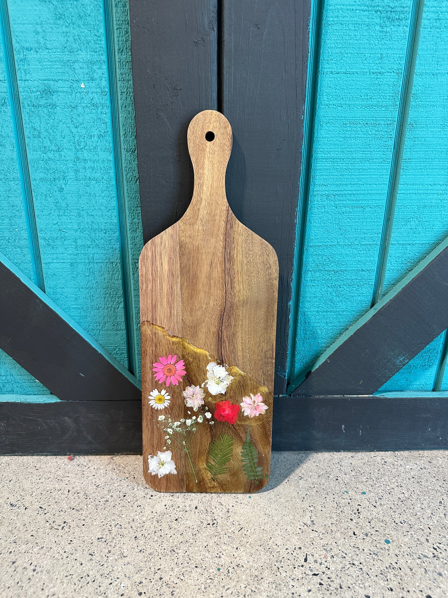 Pressed Flower Charcuterie Board with Resin Art Finish
