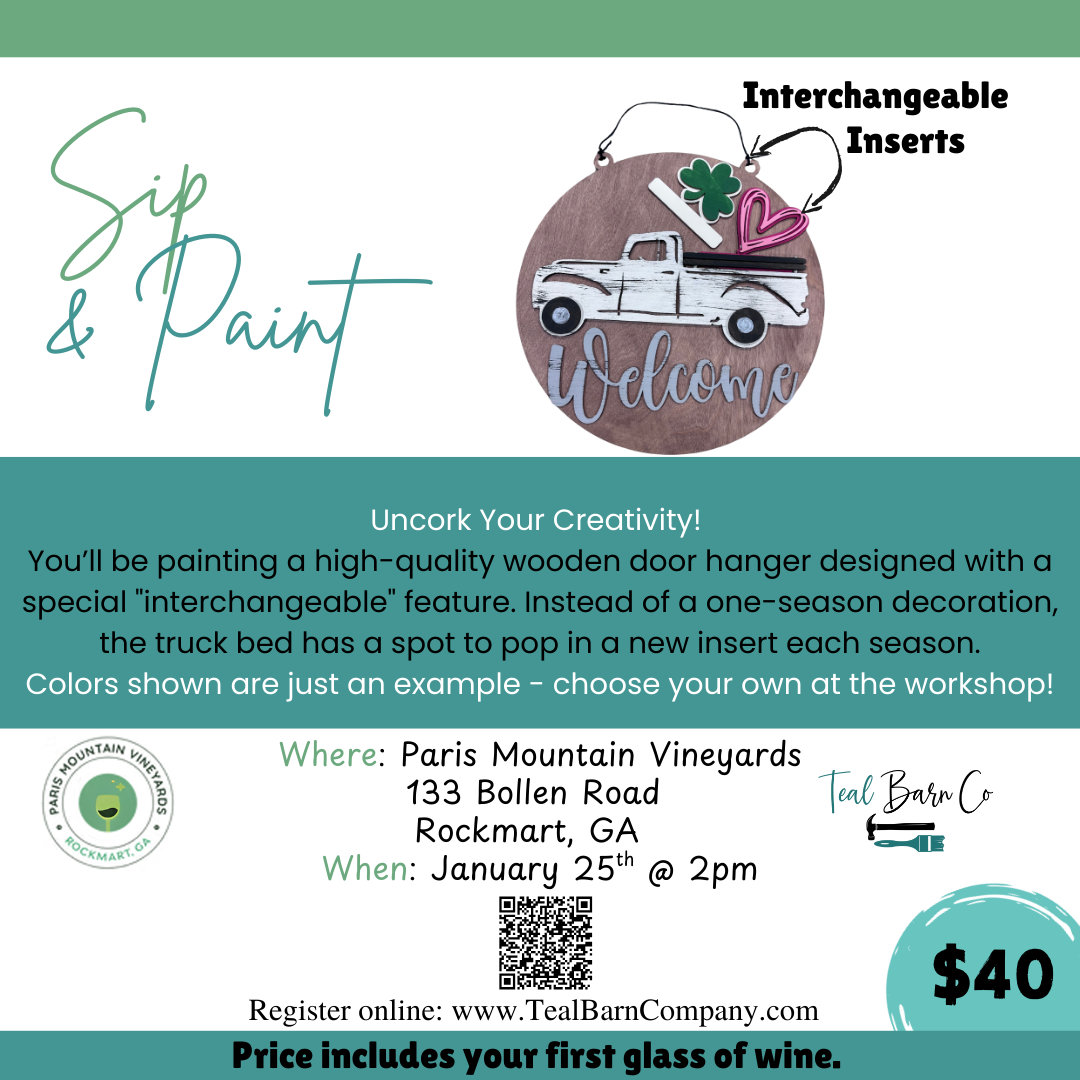 Paris Mountain Vineyards -  Door Hanger Sip & Paint