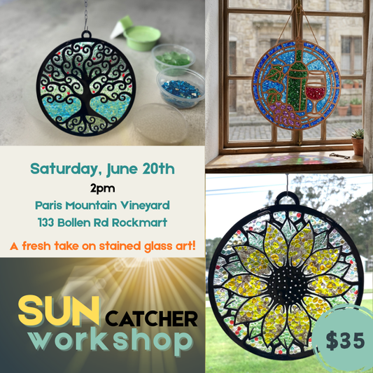 Stained glass workshop at Paris Mountain Vineyards. Hosted by Teal Barn Company. 