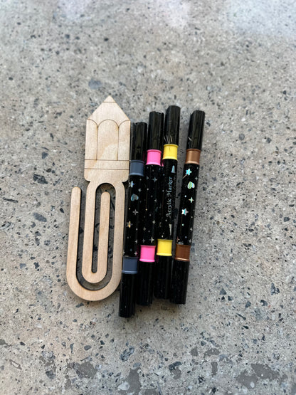 Paintable pencil bookmark with paint pens