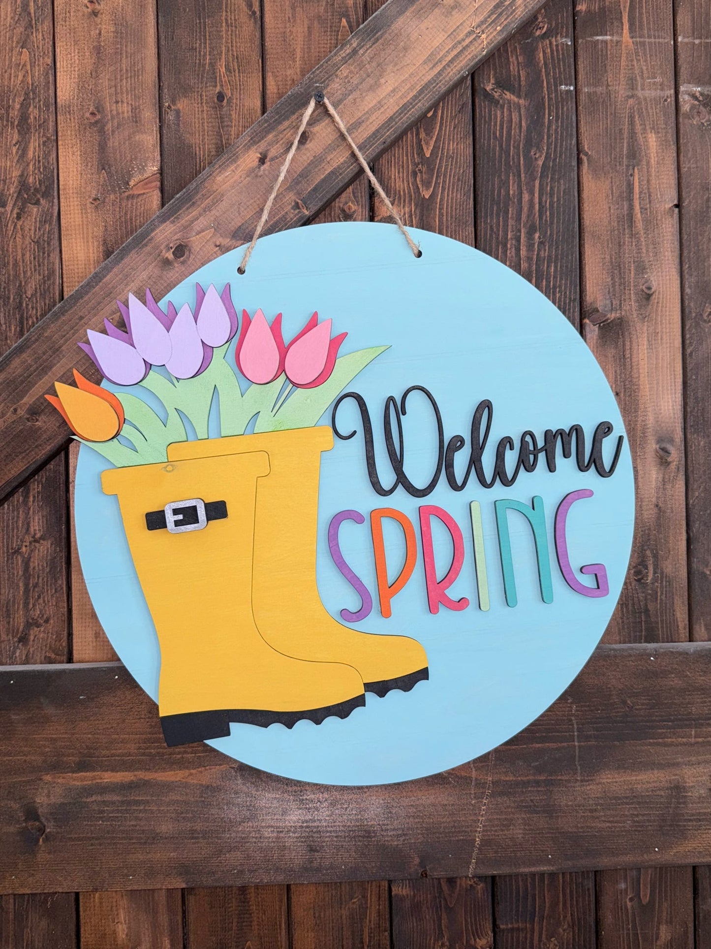 3D Doorhanger, Welcome Spring, Galoshes and Tulips,  TBC4