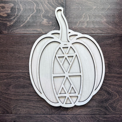 Taller, skinny pumpkin laser cut blank with boho design.
