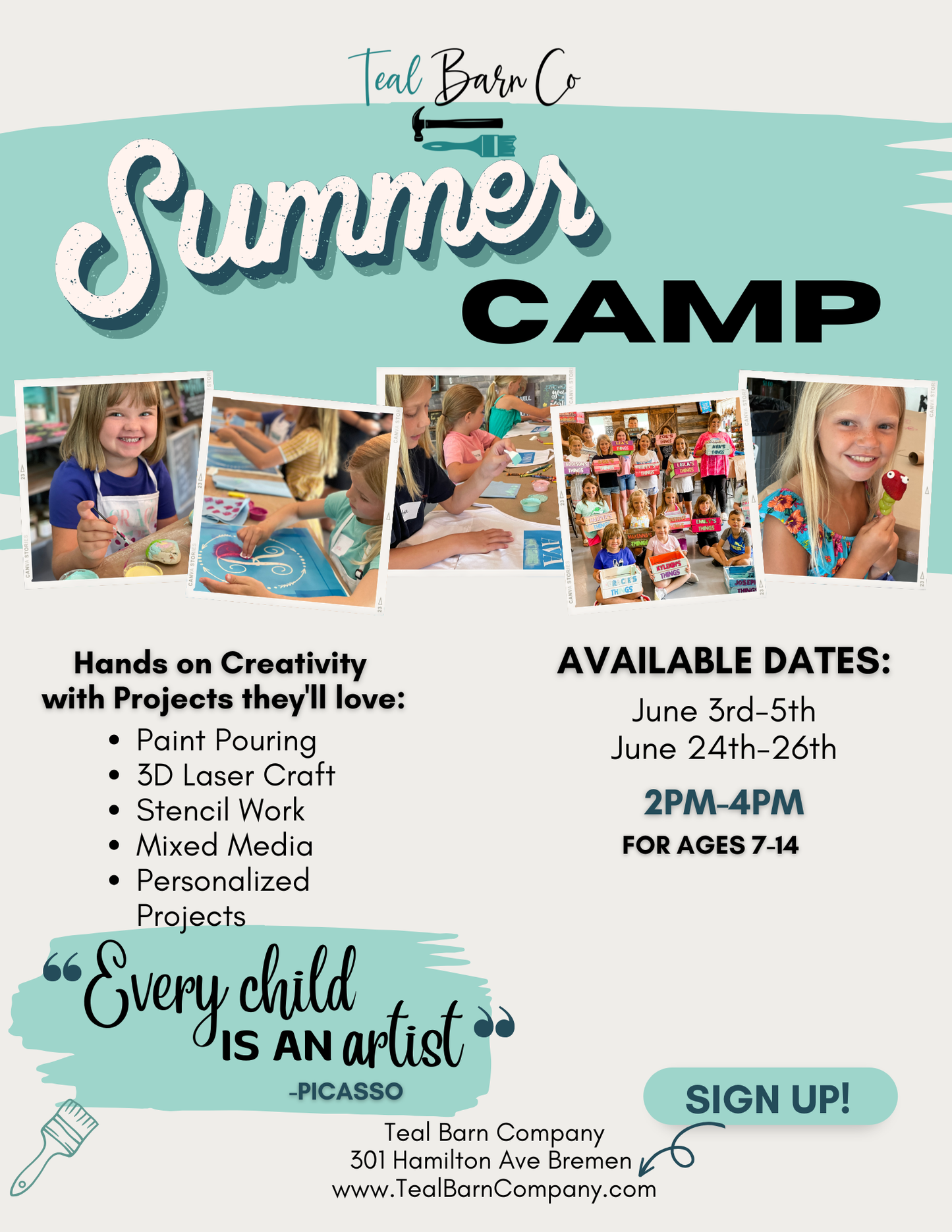 Art Camp - June 3rd, 4th and 5th.