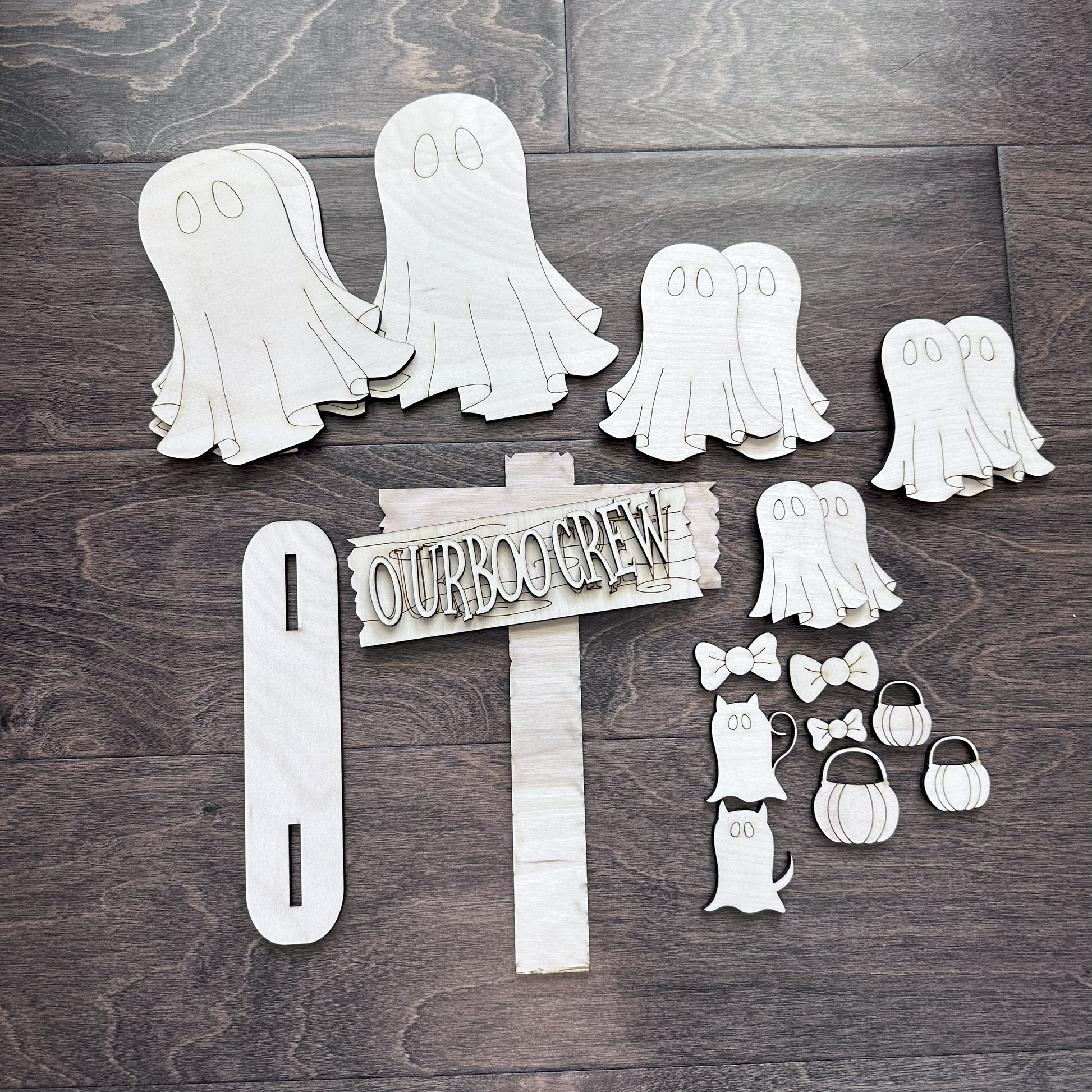 laser cut ghost shelf decor customizable to family birch plywood blank