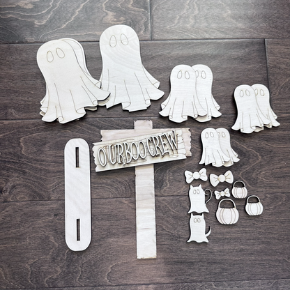 laser cut ghost shelf decor customizable to family birch plywood blank