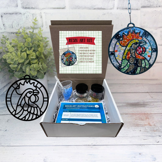 Rooster Suncatcher Kit, Crushed Glass Art, DIY Kit